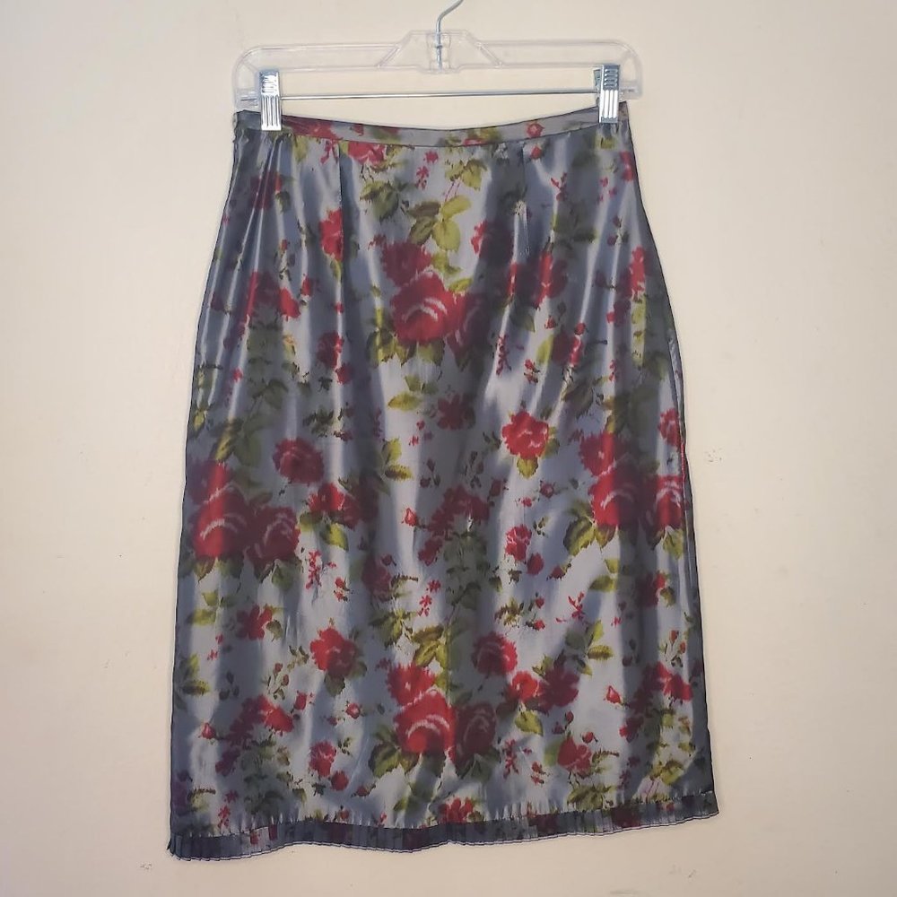 Trina Turk Gray Floral Metallic Knee Length Skirt Sz 4